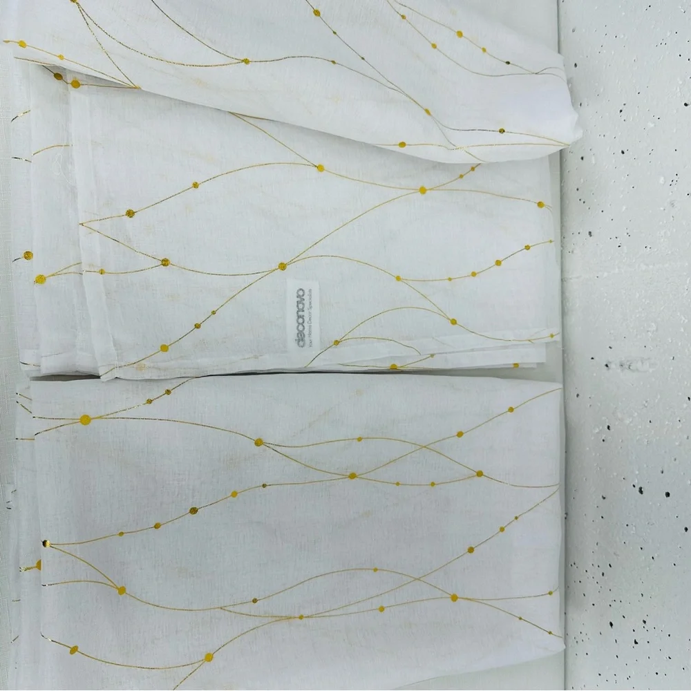 Deconovo Sheer White Gold Wave Line with Dots 2 Curtain Panels 52”W x 63”L